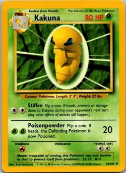 Base Set #033/102 Kakuna Pokemon Moderately Played - Image 1