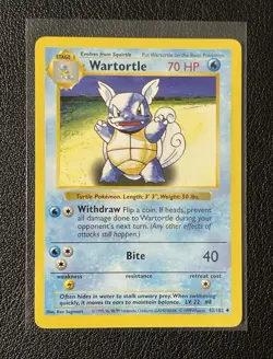 Wartortle 42/102 Uncommon WOTC Shadowless Base Set 1999 Pokemon NM - Image 1