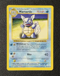 Wartortle 42/102 Uncommon WOTC Shadowless Base Set 1999 Pokemon NM - Image 2