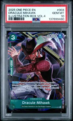 2025 ONE PIECE PROMOS ILLUSTRATION BOX VOL.4 #003 DRACULE MIHAWK PSA 10 - Image 1