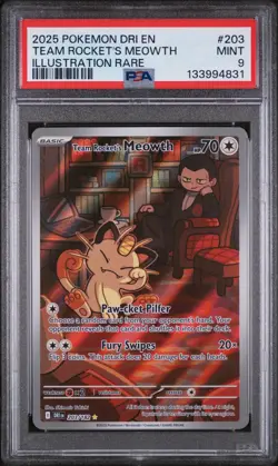 2025 POKEMON DRI EN-DESTINED RIVALS #203 TEAM ROCKET'S MEOWTH PSA 9 - Image 1