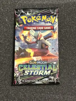 Pokemon 2018 Sun & Moon Celestial Storm Sealed Booster Pack Blaziken Pack Art - Image 1