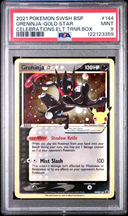 2021 Pokemon Swsh Black Star Promo #144 Greninja-Gold Star Celebrations PSA 9 - Image 1