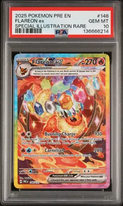 2025 POKEMON PRE EN-PRISMATIC EVOLUTIONS #146 FLAREON EX PSA 10 - Image 1