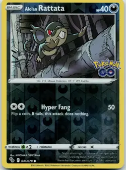 Alolan Rattata #041/078 Common,Reverse Holo Pokemon GO - NM - Image 1