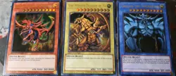 YuGiOh GOD CARDS OBELISK THE TORMENTOR SLIFER THE SKY DRAGON WINGED DRAGON RA LP - Image 1