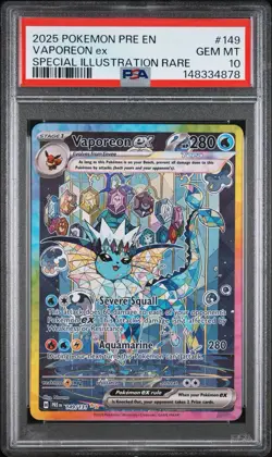 2025 POKEMON PRE EN-PRISMATIC EVOLUTIONS #149 VAPOREON EX PSA 10 - Image 1