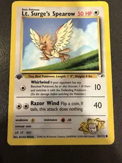 Lt. Surge's Spearow 083/132 Gym Heroes 1st Edition LP Pokemon Vintage - Image 1