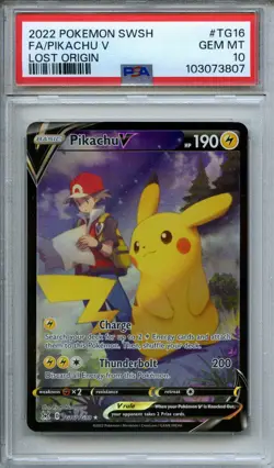 2022 Pokemon Sword & Shield Lost Origin Pikachu V Full Art #TG16/TG30 PSA 10 - Image 1