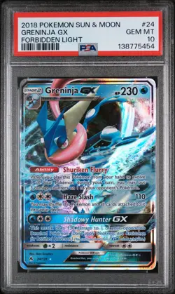 2018 POKEMON SUN & MOON FORBIDDEN LIGHT #24 GRENINJA GX PSA 10 - Image 1