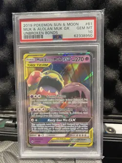 2019 Pokemon Sun & Moon Unbroken Bonds Muk Alolan Muk GX 61/214 PSA 10 - Image 1