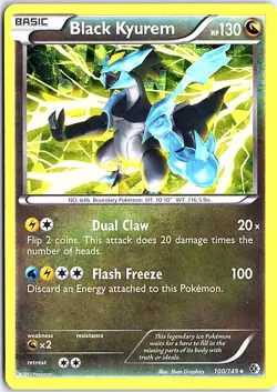 Black Kyurem Rare Boundaries Crossed 100/149 LP Pokemon - Image 1