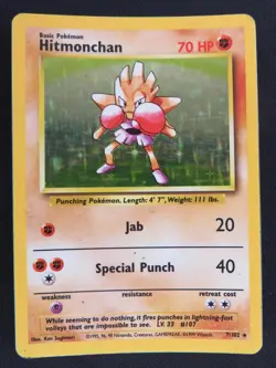 Hitmonchan 7/102 Holofoil Holo Rare Base Set Unlimited Pokemon HP - Image 1
