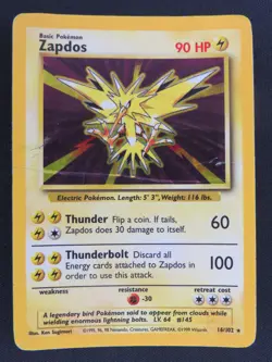 Zapdos 16/102 Holofoil Holo Rare Base Set Unlimited Pokemon HP - Image 1