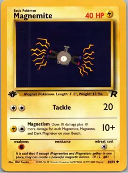 1st Edition Magnemite 60/82 - Team Rocket - Light Play NM Pokemon - Image 1