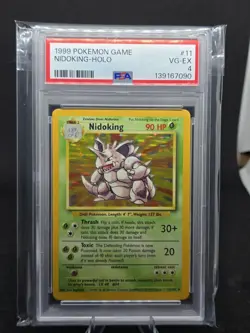 1999 Pokemon Base Set Unlimited #11 Nidoking Holo PSA 4 - Image 1