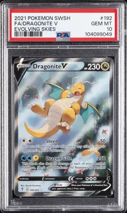 2021 POKEMON SWORD & SHIELD EVOLVING SKIES #192 FULL ART/DRAGONITE V PSA 10 - Image 1