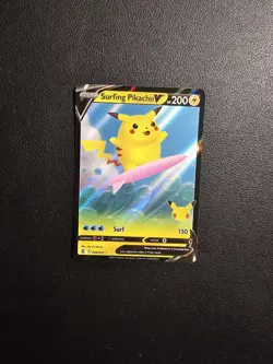 Surfing Pikachu V - 008/025 - Pokemon Celebrations Sword & Shield Rare Card NM - Image 1