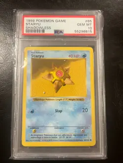 1999 Pokemon Base Set Unlimited Shadowless STARYU 65/102 - PSA 10 GEM MINT WOTC - Image 1