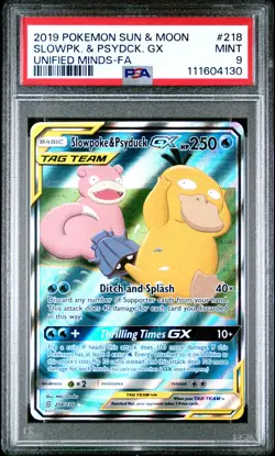 2019 POKEMON UNIFIED MINDS SLOWPOKE & PSYDUCK GX #218 PSA 9 MINT #111604130 - Image 1