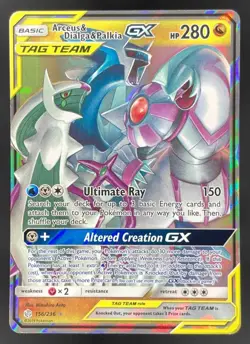 2019 Pokemon Sun & Moon Cosmic Eclipse Arceus & Dialga & Palkia Tag Team Holo - Image 1
