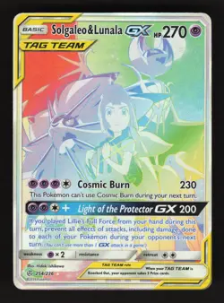 Solgaleo & Lunala GX 254/236 Pokemon Cosmic Eclipse Rainbow Holo Full Art Card - Image 1