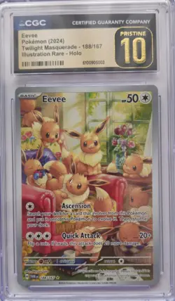 💥CGC Pristine 10 Eevee Twilight Masquerade 188/167 Illustration Pokemon Card - Image 1