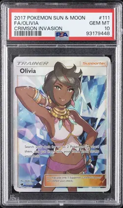 2017 POKEMON SUN & MOON CRIMSON INVASION #111 FULL ART/OLIVIA PSA 10 - Image 1