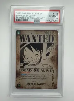 2025 One Piece OP13-118 Monkey.D.Luffy Wanted Poster Alt Art ENG PSA 10 #118 - Image 1