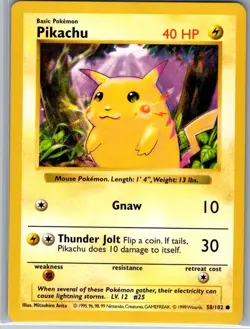 Pikachu 58/102 Shadowless Non Holo Base Set - Pokemon Card - NM - Image 1