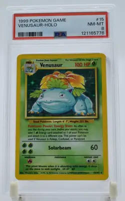 Venusaur 15/102 PSA 8 Base Set Holo 1999 English Pokemon Card Arita - Image 1