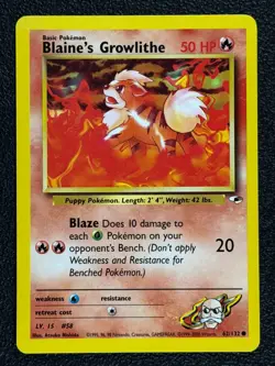 Blaine's Growlithe 62/132 Gym Heroes Series Common Pokemon Card 1999-2000 NM - Image 1