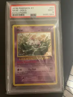 2016 Pokemon XY Evolutions Mew Holo #53 PSA 9 Mint – Classic Base Set Artwork - Image 1