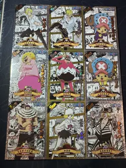 One Piece Set of 9 Ultra Rare Premium Foiled Collectible Anime Silver Cards - Image 1