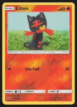 Shining Legends Litten #15/73 Reverse Holo Pokemon Card - Image 1