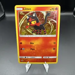 Litten SM23 Sun & Moon Black Star Promo Cosmos Holo SWIRL Pokemon Card LP - Image 1