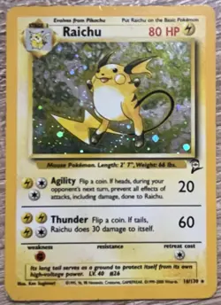 Raichu 16/130 Holo Rare WOTC Pokemon Base 2 Set - Image 1