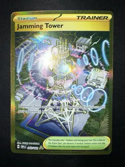 Pokemon TCG Jamming Tower Destined Rivals Gold Trainer Card 243/182 Holo NM/MINT - Image 1