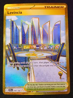 Pokemon TCG Trainer Card Levincia Stadium Gold 244/182 NM - Image 1
