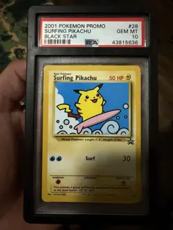 Pokemon 2001 League Black Star Surfing Pikachu Promo Card #28 PSA10 - Image 1