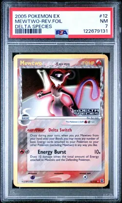 2005 POKEMON EX DELTA SPECIES #12 MEWTWO-REVERSE FOIL PSA 7 - Image 1