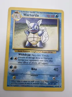 Pokemon TCG Wartortle Base Set, Unlimited Uncommon Card 42/102 LP Condition - Image 1