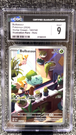 Pokemon Bulbasaur 143/142 Stellar Crown Illustration Rare Holo CGC 9 - Image 1