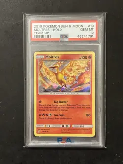 Pokemon TCG Moltres 19/181 PSA 10 Team Up Holo Rare Sun Moon English - Image 1