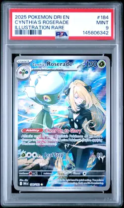 2025 Pokemon Destined Rivals EN #184 Cynthia's Roserade Illustration Rare PSA 9 - Image 1
