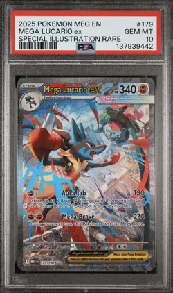2025 POKEMON MEGA EVOLUTION SPECIAL ILLUSTRATION RARE MEGA LUCARIO EX PSA 10 - Image 1