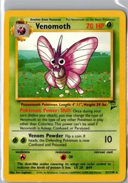 Pokemon TCG Venomoth Base Set 2 Non-Holo Card 31/130 Unlimited Rare - Image 1