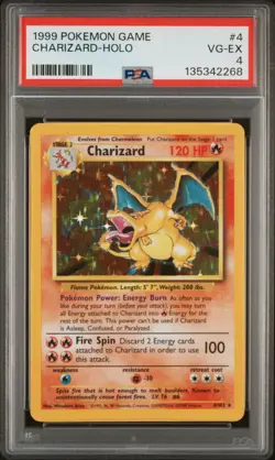 1999 POKEMON BASE SET UNLIMITED #4 CHARIZARD-HOLO PSA 4 - Image 1