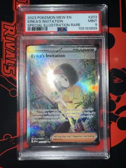 Pokemon TCG English 151 Erika’s Invitation SIR #203 Illustration Rare MINT PSA 9 - Image 1