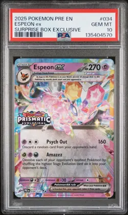 2025 POKEMON PRE EN-PRISMATIC EVOLUTIONS SURPRISE BOX EXCLUSIVE ESPEON EX PSA 10 - Image 1